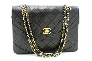 CHANEL Half Moon Chain Shoulder Bag Crossbody Black Quilted Flap L76 hannari-shop