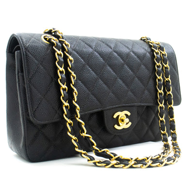 CHANEL Classic Double Flap Medium Chain Shoulder Bag Black Caviar L89 hannari-shop
