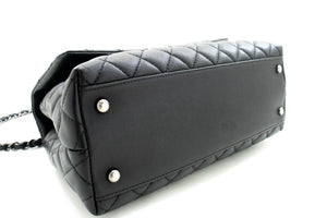 CHANEL 2 Way Top Handle Handbag Shoulder Bag Black Caviar Leather L52 hannari-shop