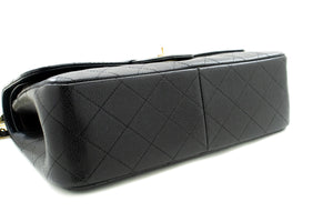 CHANEL Classic Large 11" Grained Calfskin Chain Shoulder Bag Black L65 hannari-shop