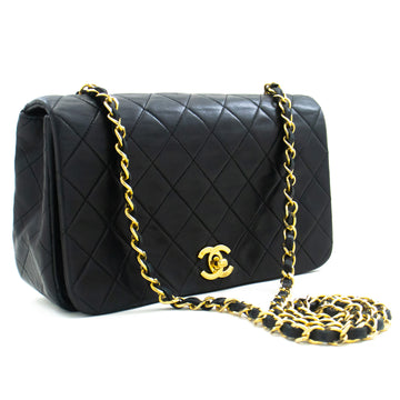 CHANEL Full Flap Chain Shoulder Bag Clutch Black Quilted Lambskin L97 hannari-shop