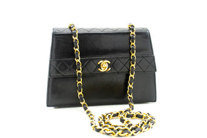 CHANEL Small Chain Shoulder Bag Black Quilted Single Flap Lambskin L93 hannari-shop