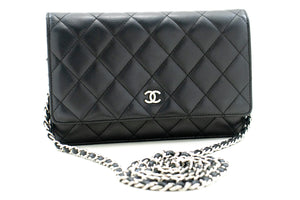 CHANEL Black Classic Wallet On Chain WOC Shoulder Bag Lambskin L75 hannari-shop