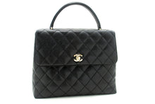 Τσάντα CHANEL Caviar Handle Bag Kelly Black Flap Leather Gold L94 hannari-shop