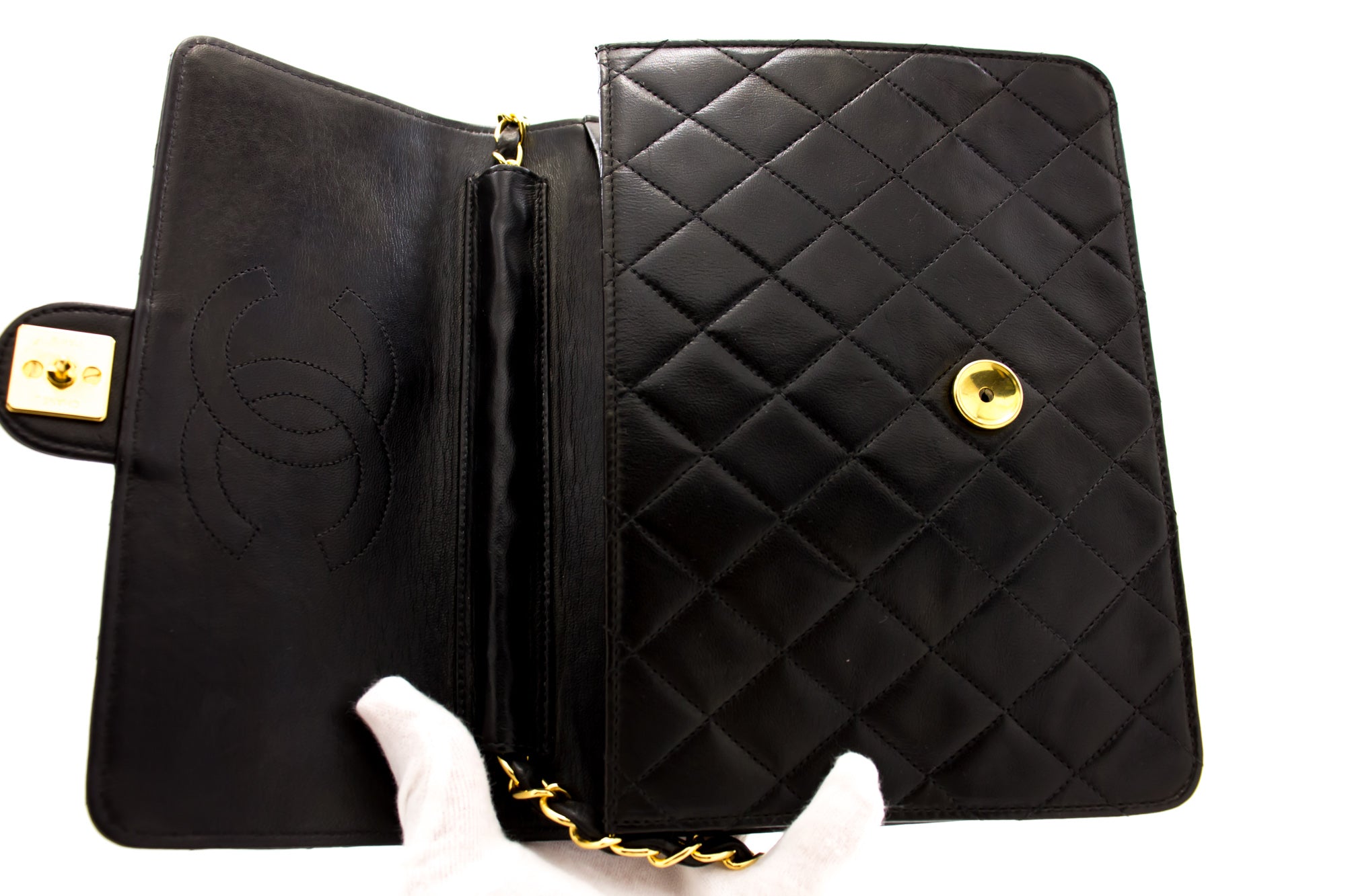 CHANEL Small Chain Shoulder Bag Clutch Black Quilted Flap Lambskin d22 –  hannari-shop