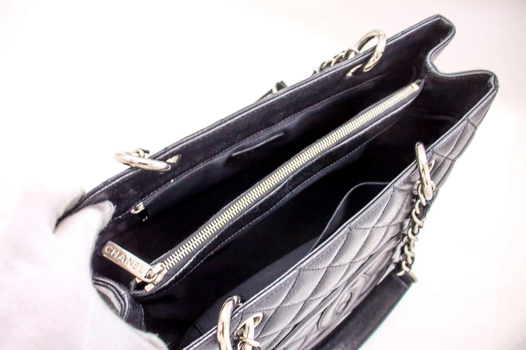 CHANEL Caviar GST 13 Grand Shopping Tote Chain Shoulder Bag Black a73 –  hannari-shop