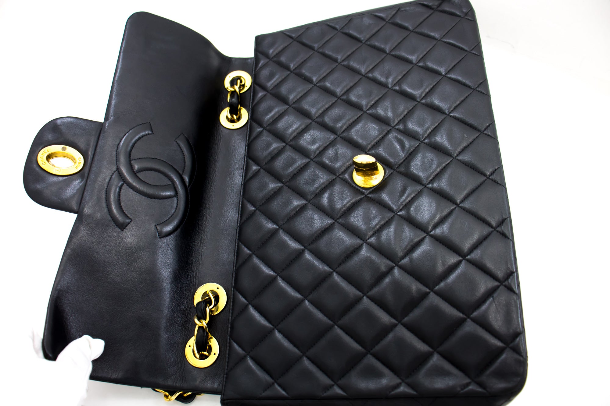 Chanel Classic Double Flap Quilted Lambskin Leather Jumbo Maxi Shoulder Bag