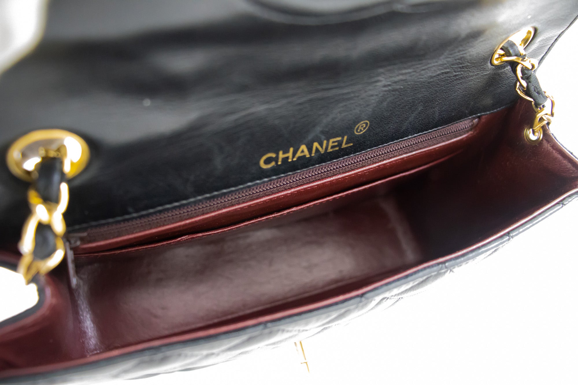 CHANEL Half Moon Chain Shoulder Bag Crossbody Black Quilted Flap j18