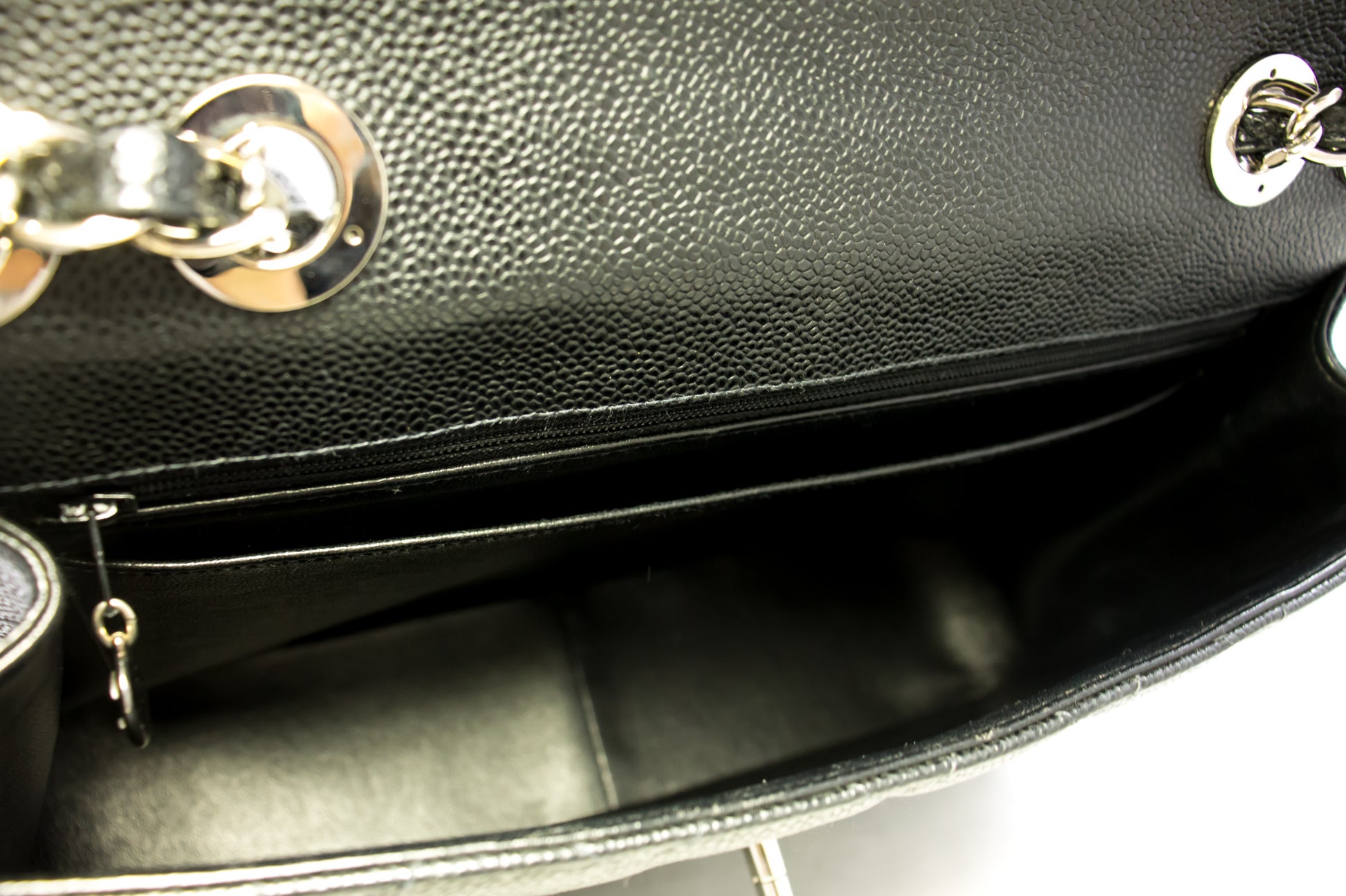 CHANEL Große Classic Handtasche mit Kettenriemen, Schultertasche, Klappe, Schwarz, Caviar-Leder g66 hannari-shop