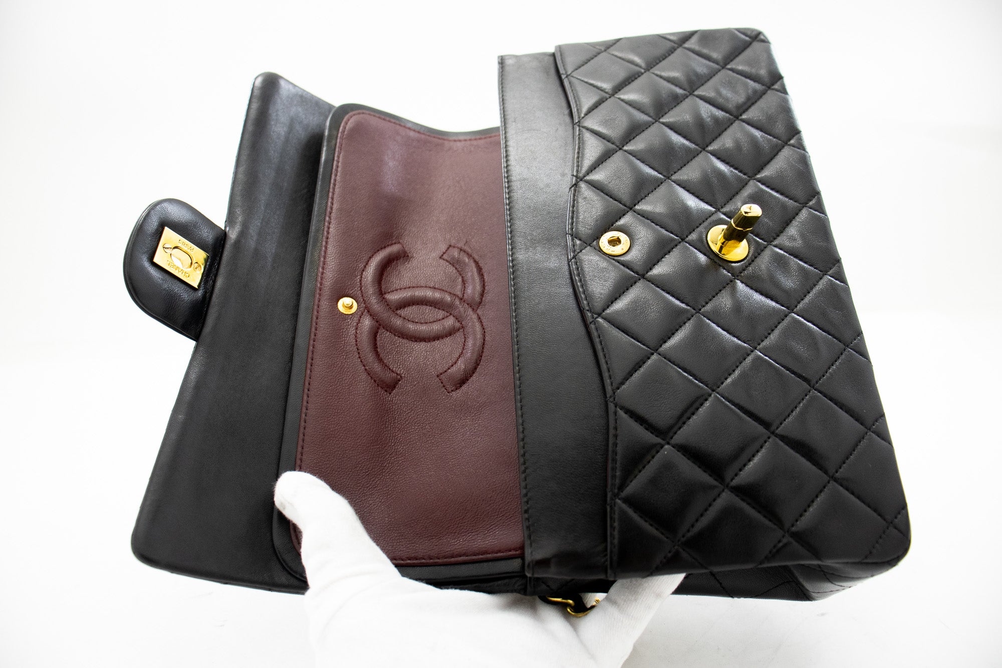 CHANEL Classic Double Flap 10 Chain Shoulder Bag Black Lambskin k04 –  hannari-shop