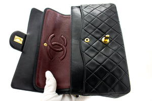 Τσάντα ώμου CHANEL 2.55 Τσάντα ώμου με αλυσίδα με διπλό πτερύγιο Μαύρη τσάντα από δέρμα αρνιού h50 hannari-shop