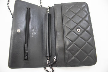 CHANEL Black Classic Wallet On Chain WOC Shoulder Bag Lambskin j35 – hannari -shop