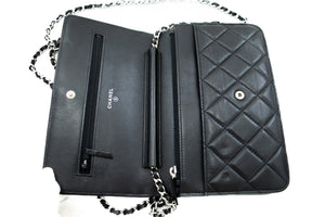 CHANEL Lambskin Quilted Wallet On Chain WOC Black 37363