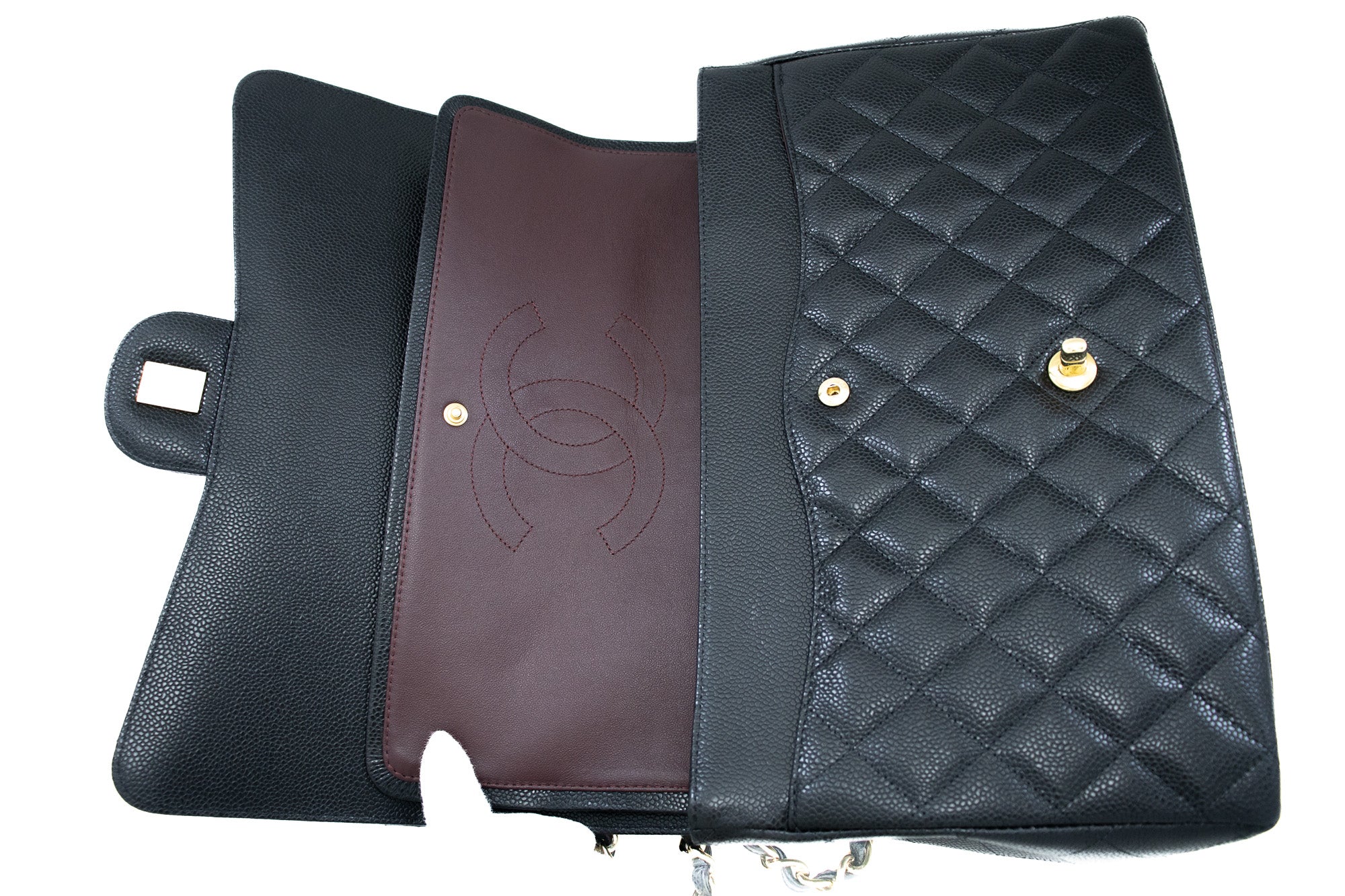 CHANEL Maxi Classic Handbag Grained Calfskin Double Flap Chain