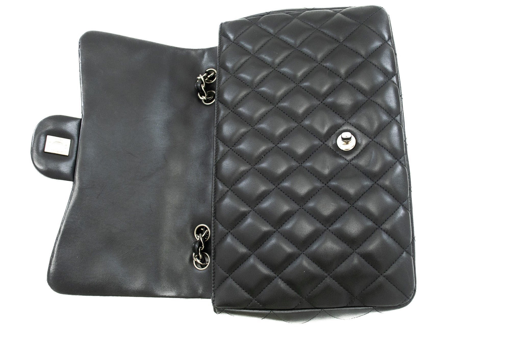 Chanel Classic Large 11 Chain Shoulder Bag Flap Black Lambskin J42