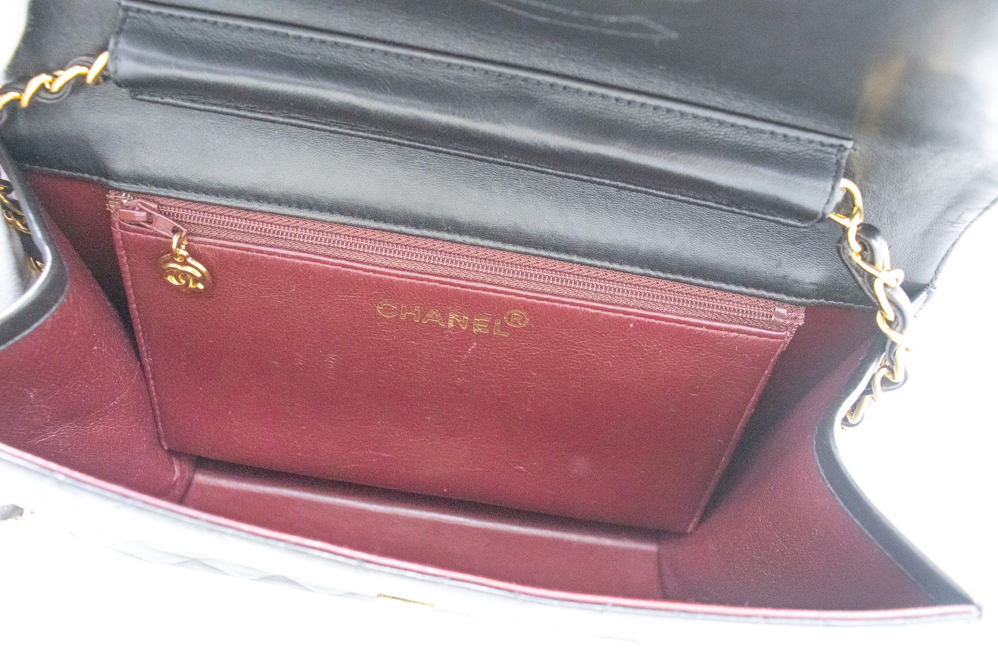 CHANEL Chain Shoulder Bag Clutch Black Quilted Flap Lambskin Purse j78 –  hannari-shop