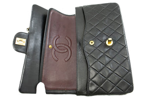 CHANEL 2.55 dobbeltklap mellemlang kæde skuldertaske sort lammeskind j94 hannari-shop