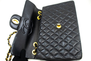 CHANEL Classic Large 13" Flap Chain Skuldertaske Sort Lammeskind j63 hannari-shop