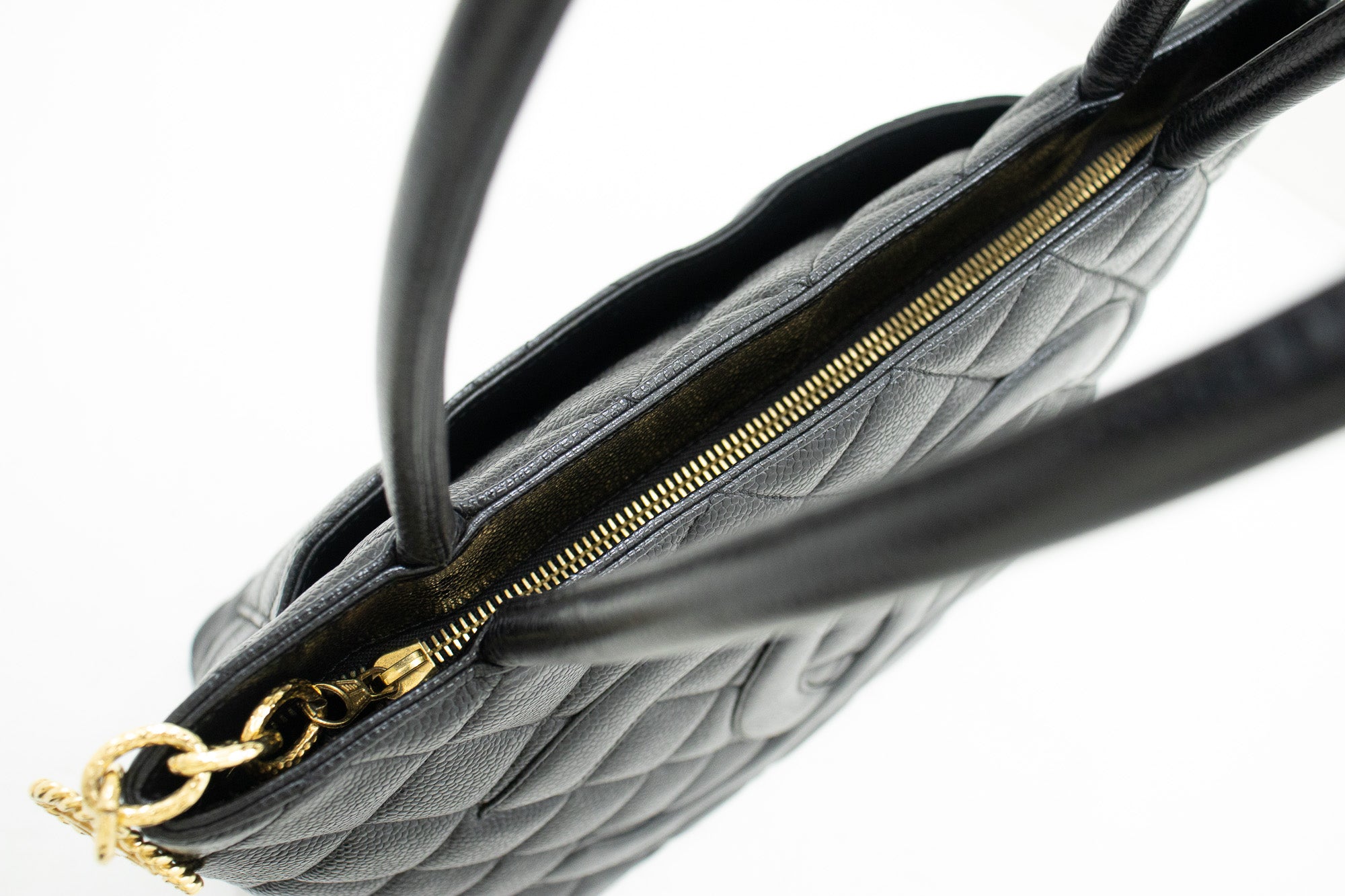 CHANEL Gold Medallion Caviar Shoulder Bag Shopping Tote Black i53 –  hannari-shop