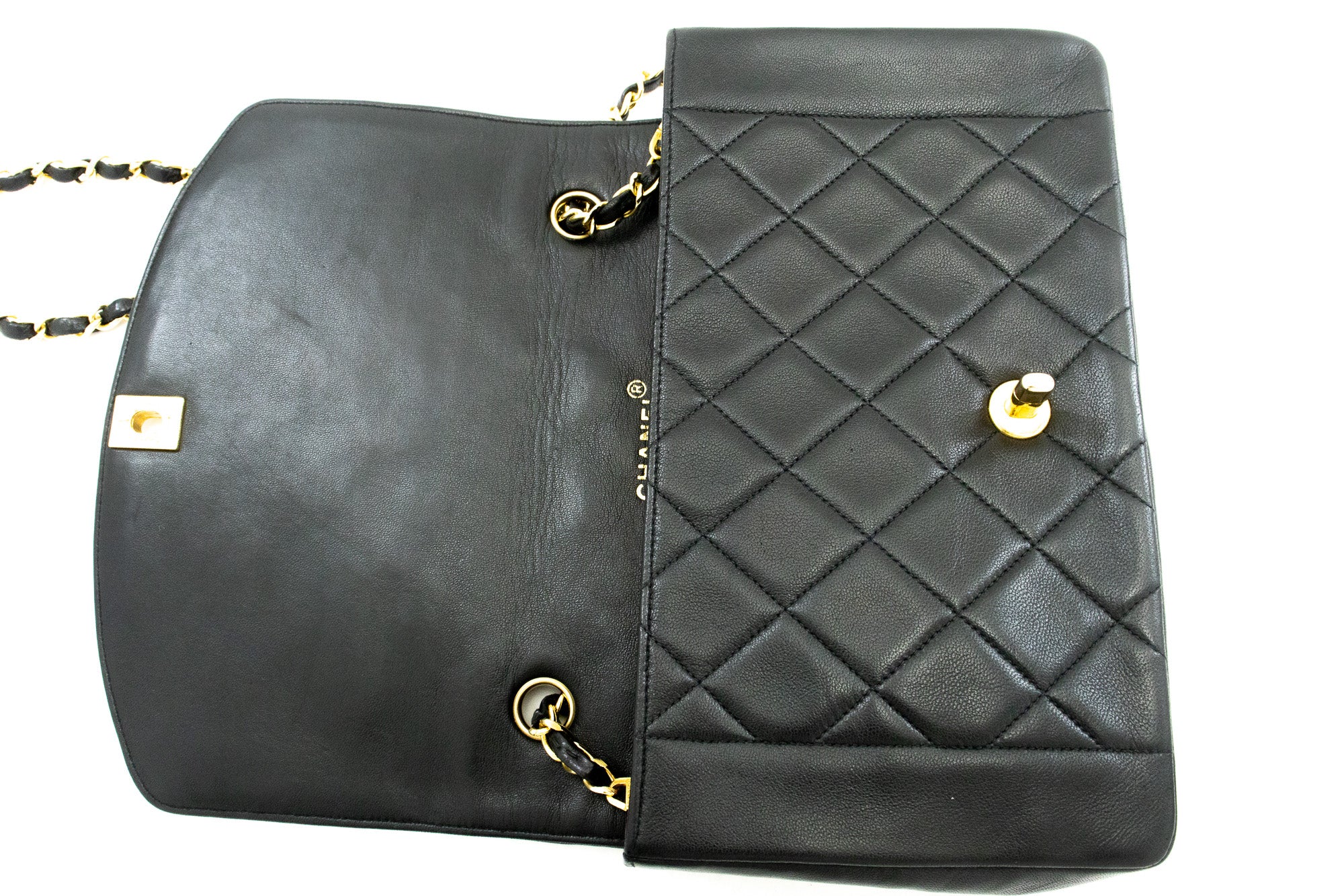 Black Quilted Caviar Leather Vintage Diana Large Classic Single Flap Bag