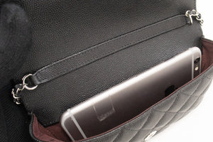 CHANEL Flap Phone Holder With Chain Bag Black Crossbody Clutch j99 hannari-shop