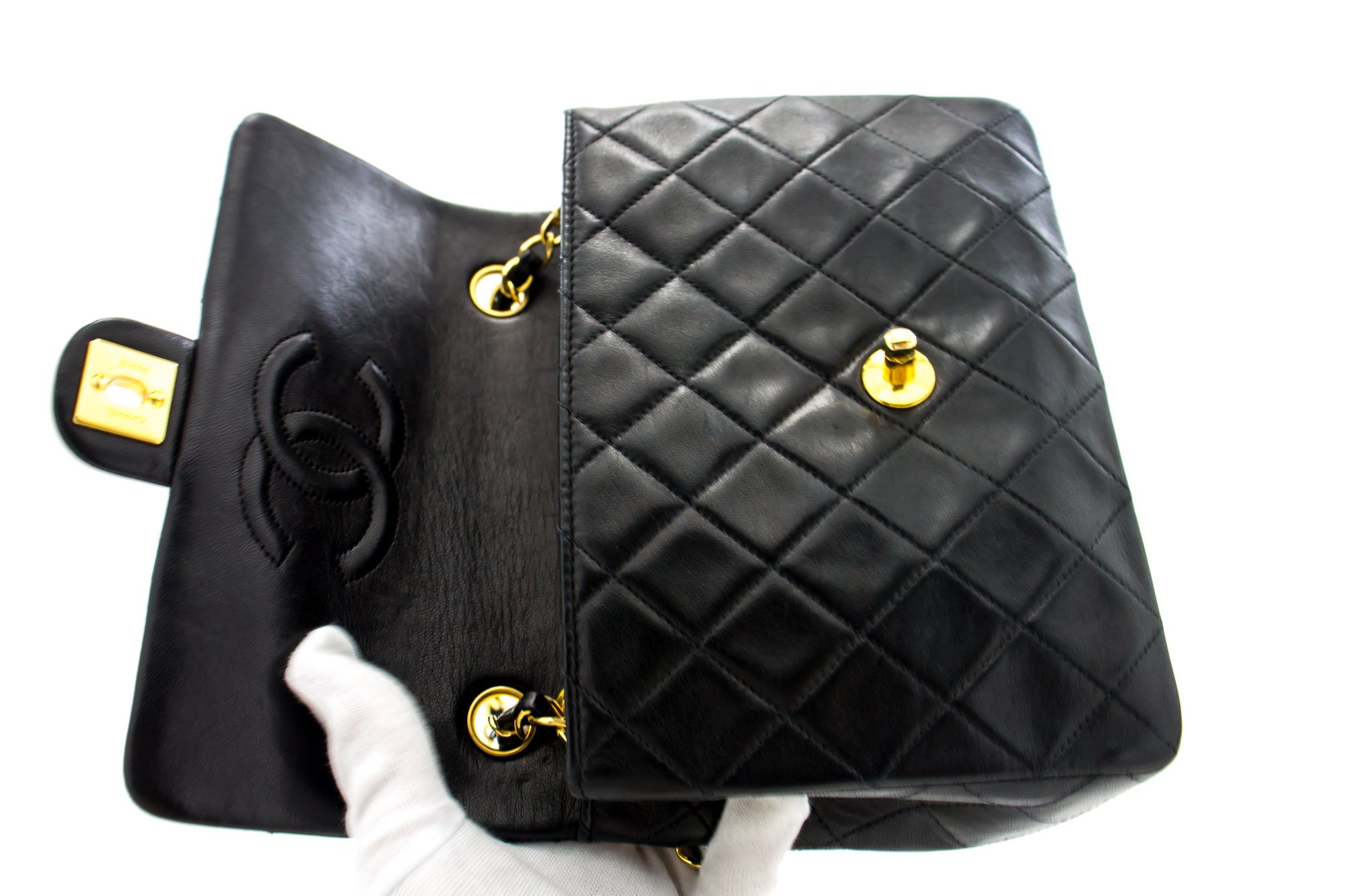 CHANEL Mini Square Small Chain Shoulder Bag Crossbody Black Quilt h15 –  hannari-shop