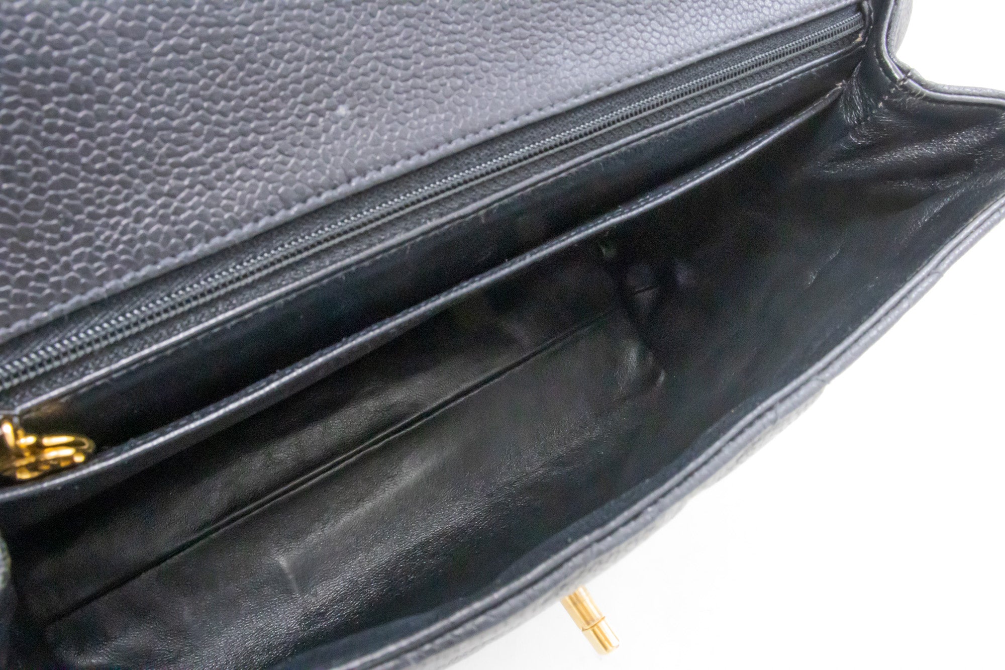 CHANEL Caviar Handbag Top Handle Bag Kelly Black Flap Leather Gold k55 –  hannari-shop
