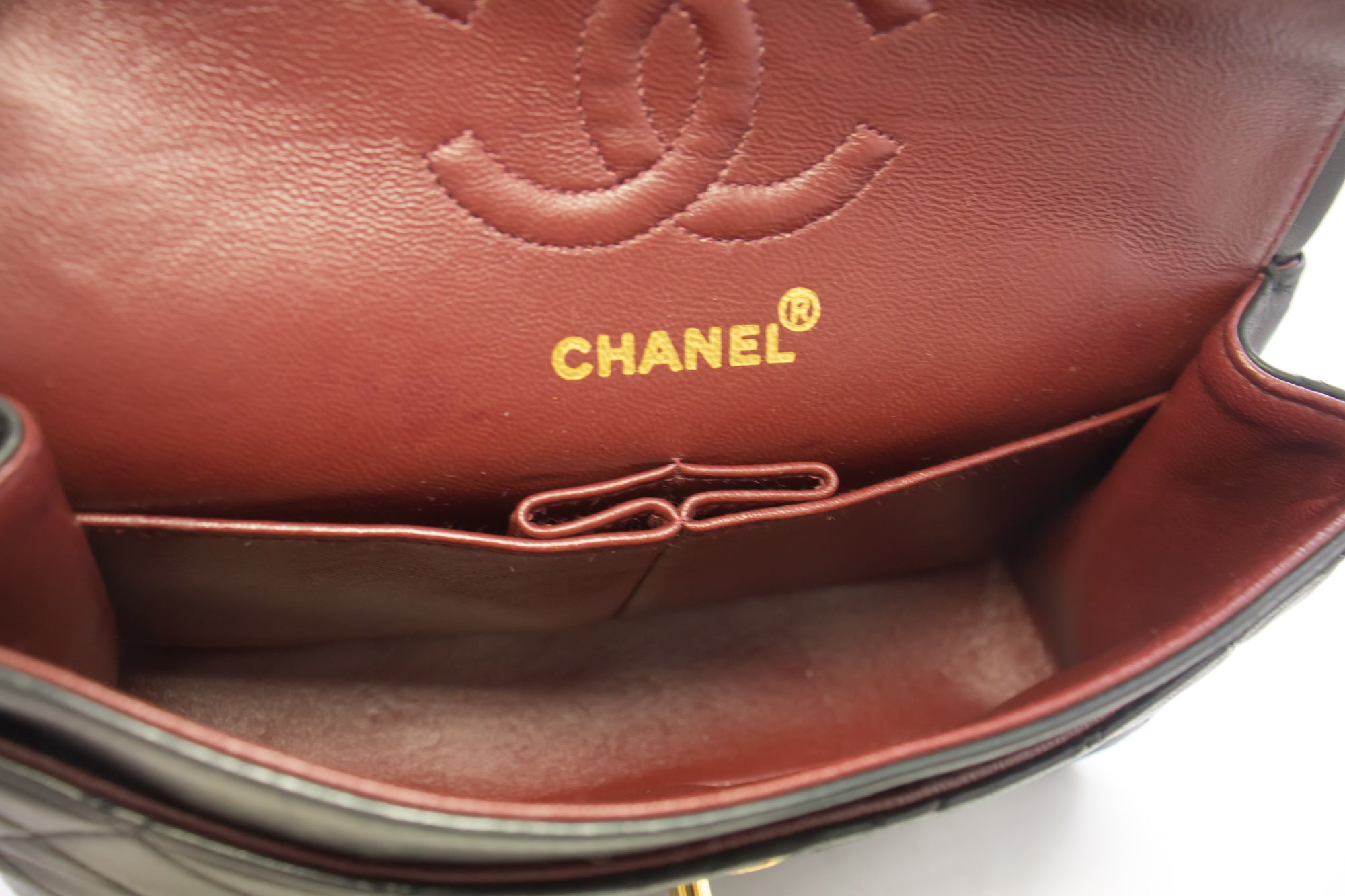 CHANEL 2.55 Double Flap 9 Chain Shoulder Bag Black Lambskin h45 – hannari- shop