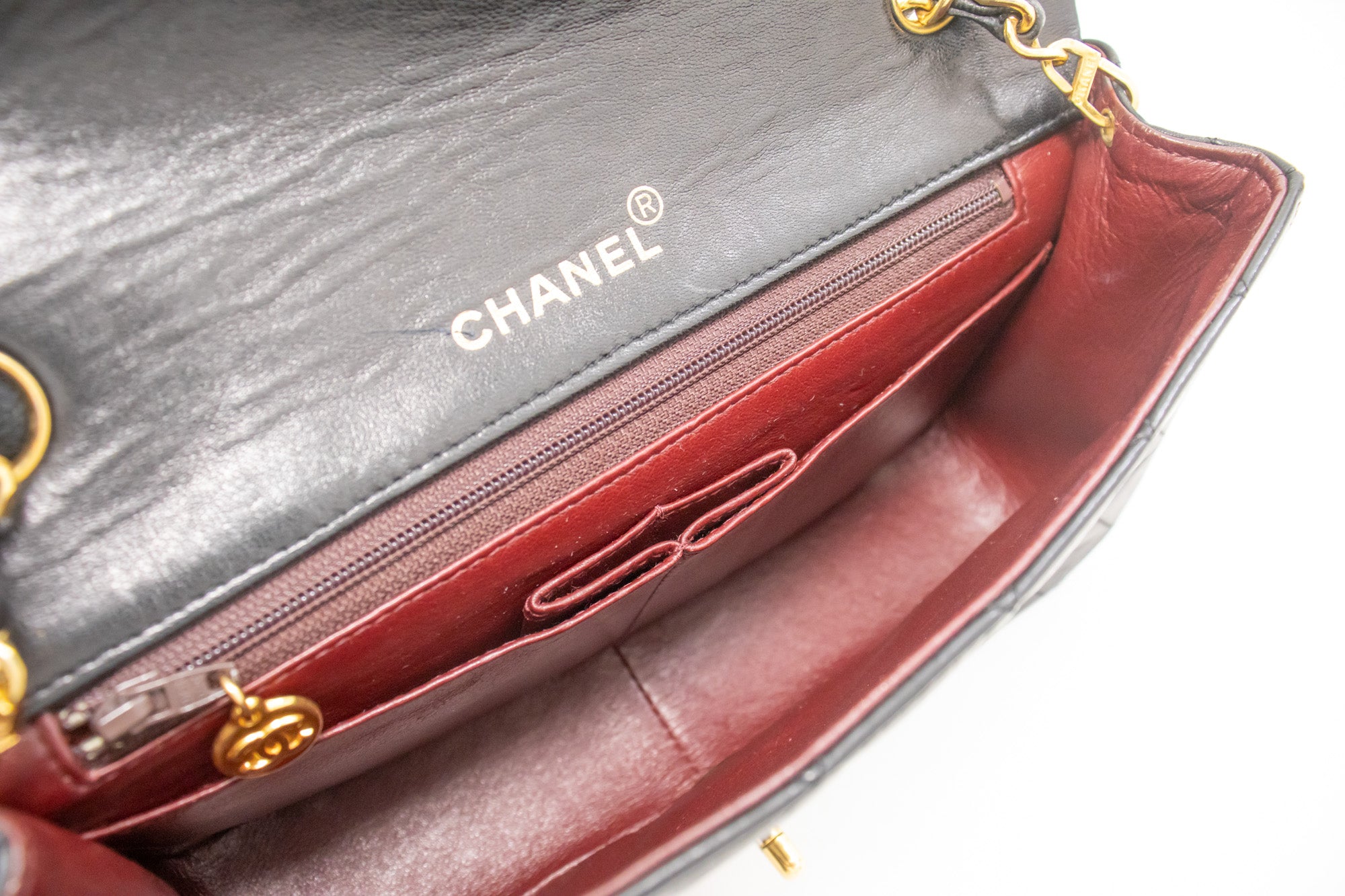 CHANEL Chain Shoulder Bag Clutch Black Quilted Flap Lambskin Purse k14 –  hannari-shop