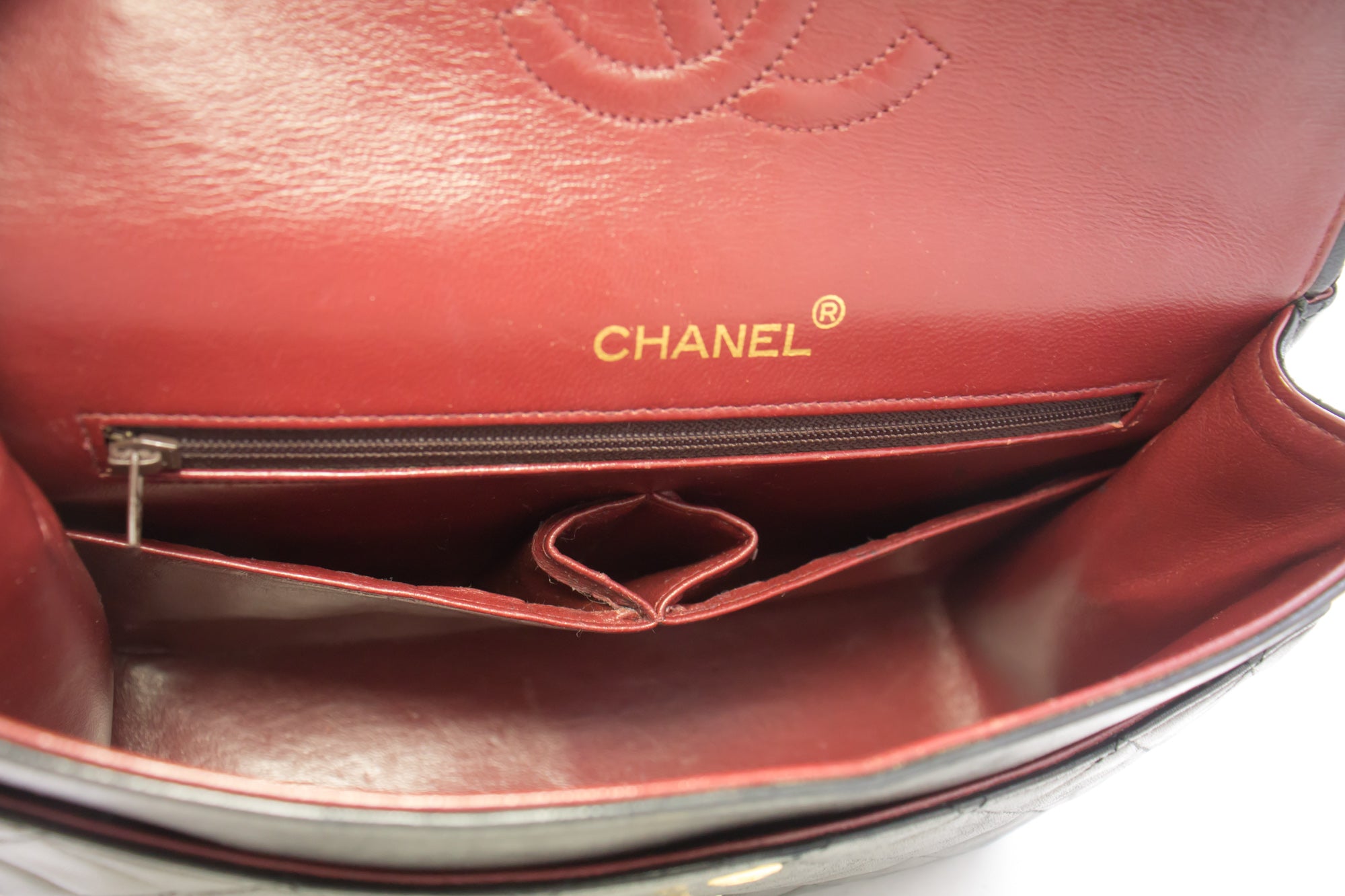 CHANEL 2.55 Double Flap Chain Shoulder Bag Black Lambskin Handbag h50 –  hannari-shop