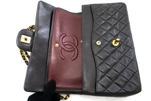 CHANEL Classic Double Flap 10" Chain Skuldertaske Sort Lammeskind k77 hannari-shop