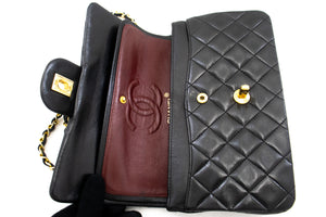 CHANEL Classic Double Flap 9" Chain Shoulder Bag Black Lambskin k80 hannari-shop