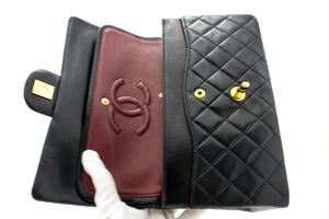 CHANEL 2.55 dobbeltklap mellemlang kæde skuldertaske sort lammeskind h93 hannari-shop