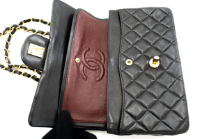 CHANEL Classic Double Flap 9" Chain Skuldertaske Sort Lammeskind k96 hannari-shop