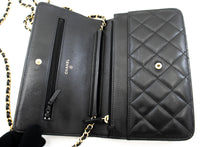 CHANEL Black Classic Wallet On Chain WOC Shoulder Bag Crossbody k89 hannari-shop