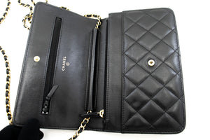 CHANEL Μαύρο κλασικό πορτοφόλι σε αλυσίδα WOC Shoulder Bag Crossbody k89 hannari-shop