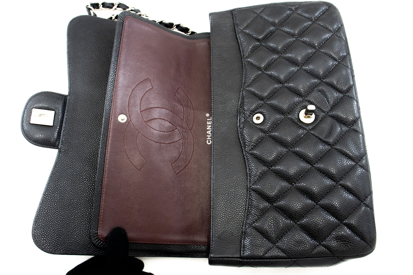 CHANEL Schultertasche Large Chain aus genarbtem Kalbsleder mit W-Flap SV Classic L06 hannari-shop