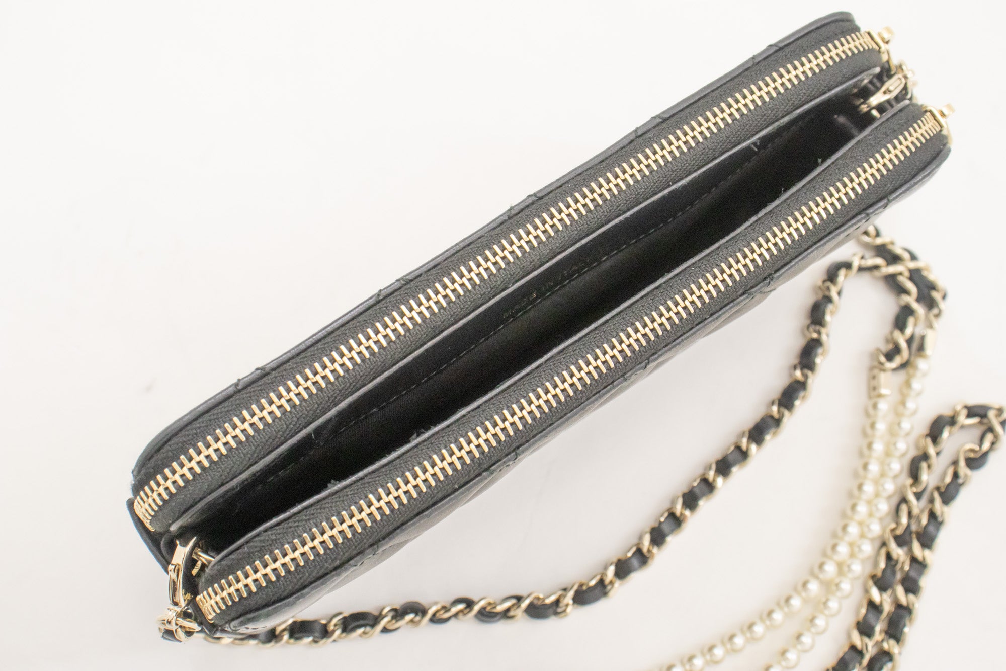CHANEL Lambskin Pearl Wallet On Chain WOC Double Zip Chain Bag L17