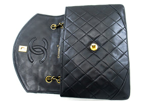 CHANEL Half Moon Chain Shoulder Bag Crossbody Black Quilted Flap L76 hannari-shop