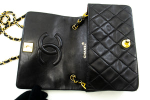 CHANEL Full Flap Chain Shoulder Bag Crossbody Black Lambskin L90 hannari-shop