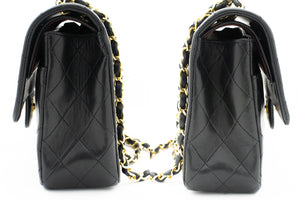 CHANEL Classic Double Flap 10" Chain Skuldertaske Sort Lammeskind k37 hannari-shop