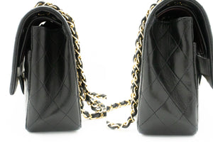 CHANEL Classic Double Flap 10" Chain Shoulder Bag Black Lambskin k39 hannari-shop