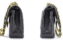 CHANEL 2.55 Double Flap Medium Chain Ramen Bag Black Lambskin h98 hannari-shop