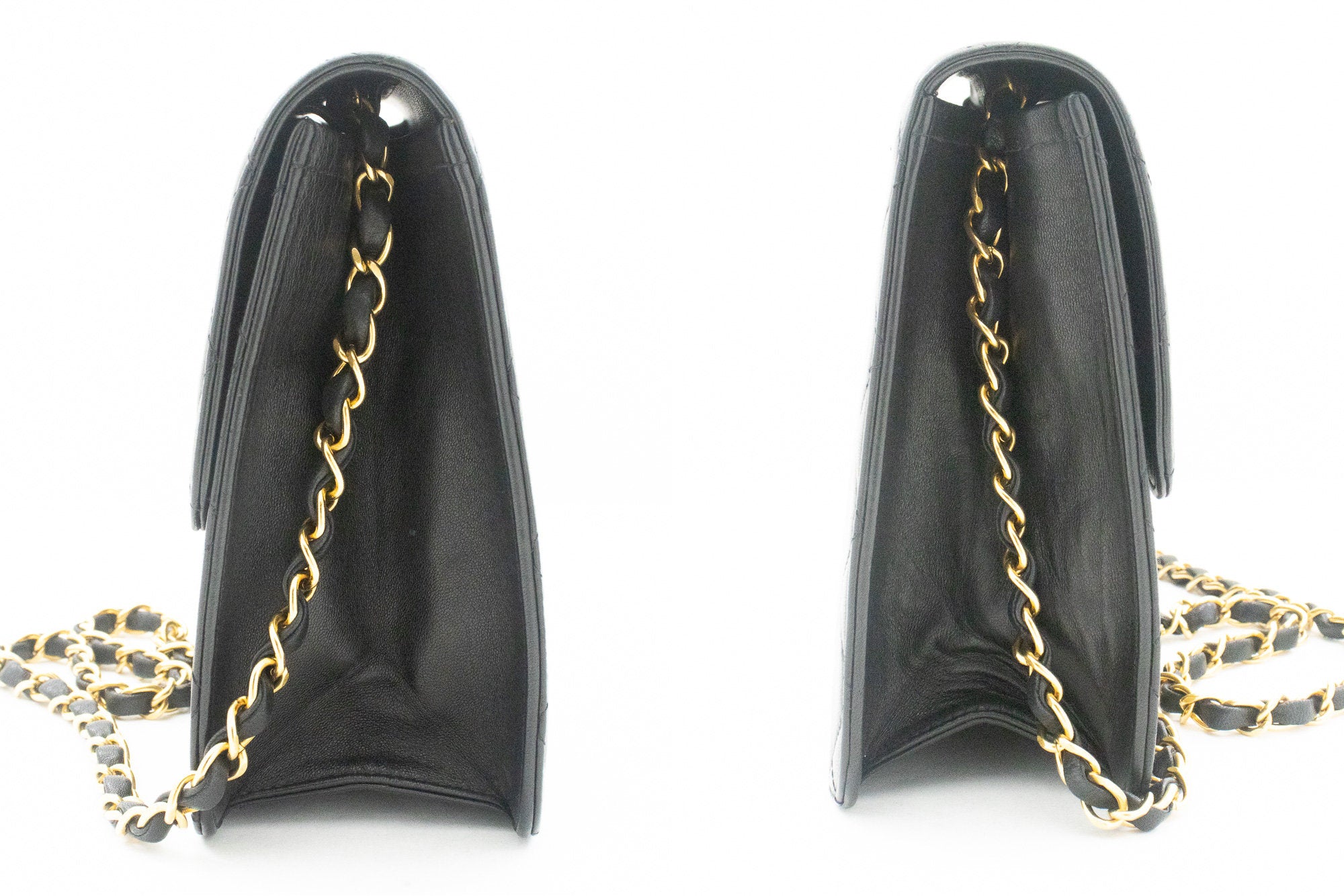 CHANEL Chain Shoulder Bag Clutch Black Quilted Flap Lambskin Purse k13 –  hannari-shop