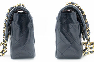 CHANEL NAVY Classic Double Flap 9" Chain Shoulder Bag Lambskin m08 hannari-shop