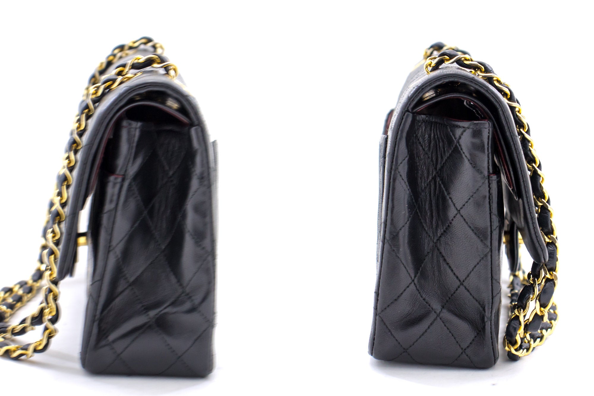 CHANEL 2.55 Double Flap 10 Chain Shoulder Bag Black Lambskin g57 –  hannari-shop