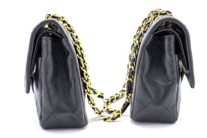 Τσάντα ώμου CHANEL 2.55 Τσάντα ώμου με αλυσίδα με διπλό πτερύγιο Μαύρη τσάντα από δέρμα αρνιού h50 hannari-shop