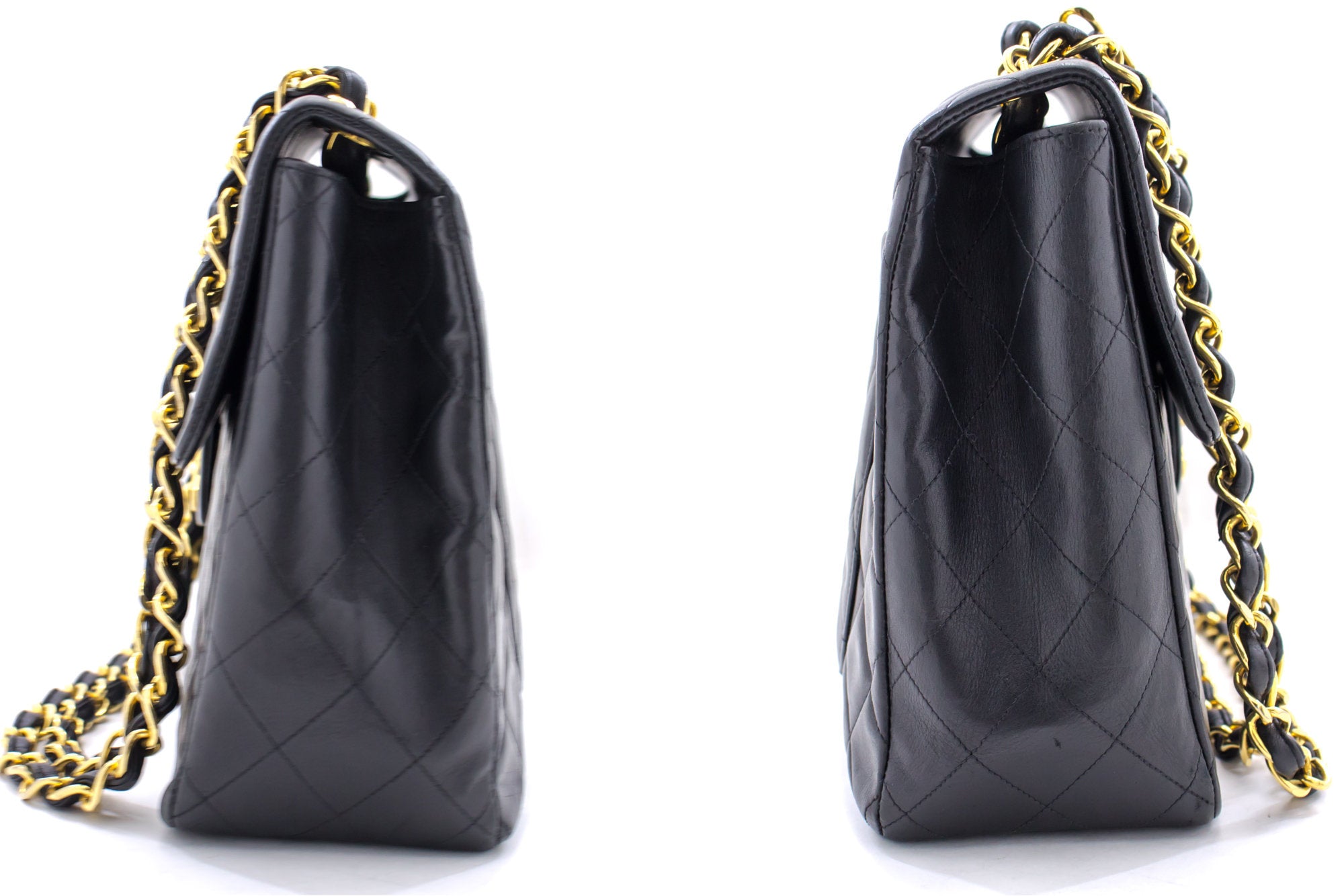 Chanel Classic Large 13 Flap Chain Shoulder Bag Black Lambskin J74