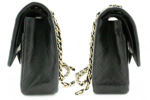Τσάντα ώμου CHANEL Classic διπλό πτερύγιο μεσαίας αλυσίδας Μαύρο αρνί k61 hannari-shop