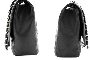 CHANEL Caviar Grained Calfskin Flap Chain Shoulder Bag Black 13" i90 hannari-shop